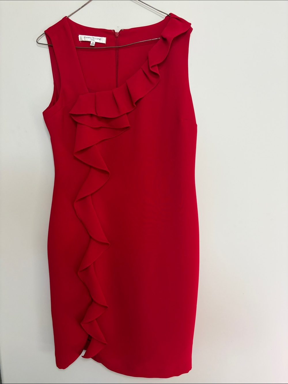 Evan Picone Vibrant Red Ruffle Sheath Dress Size 10